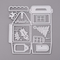 3D Christmas House Frame Carbon Steel Cutting Dies Stencils, for DIY Scrapbooking/Photo Album, Decorative Embossing DIY Paper Card, Matte Platinum Color, 163x137x1mm