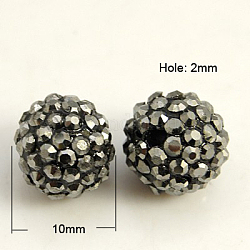 Perles de strass en résine , Grade a, ronde, hématite, 10mm, Trou: 2mm