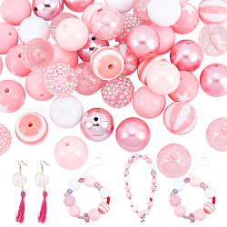 Pandahall elite 1 ensemble de perles acryliques opaques, perles épaisses pour enfants, ronde, rose, 20x19.5~20mm, Trou: 3mm, 50 pièces / kit