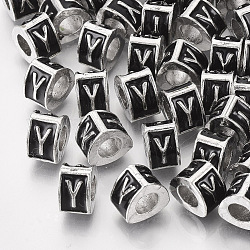 Metall Großlochperlen, Schmelz-Stil, Großloch perlen, Dreieck mit Buchstaben, Platin Farbe, Schwarz, letter.y, 9.5x9x6.5 mm, Bohrung: 5 mm