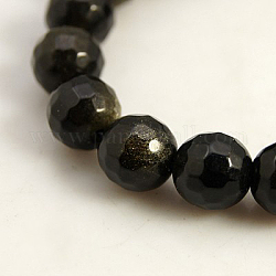 Chapelets de perles en obsidienne dorée naturelle, facette, ronde, 6mm, Trou: 1mm, Environ 62 pcs/chapelet, 15.3 pouce