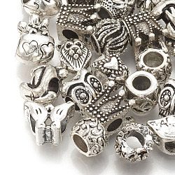 Metall Großlochperlen, Großloch perlen, Mischform, Antik Silber Farbe, 10~14x8~13x7~10 mm, Bohrung: 4~5 mm