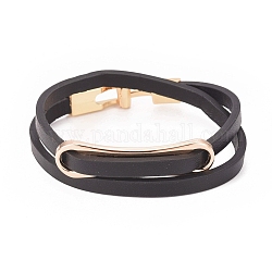 Imitation bracelets d'enveloppe de cuir, 2-boucles, avec maillons et fermoirs ovales en alliage, noir, 14-5/8 pouce (37 cm), 5x2mm
