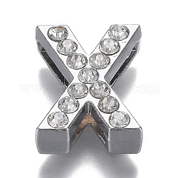 Alloy Letter Slide Charms, with Crystal Rhinestone, Cadmium Free & Lead Free, Platinum, Letter.X, 20x20x6.5mm, Hole: 3x18mm