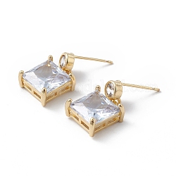 Aretes colgantes cuadrados con circonio cúbico transparente, joyas de latón para mujer, sin plomo y cadmio, real 18k chapado en oro, 19.5mm, pin: 0.7 mm