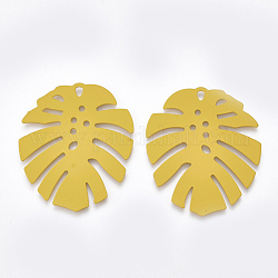 Spray Painted Iron Pendants, Tropical Leaf Charms, Monstera Leaf, Gold, 36x31.5x1mm, Hole: 1.5mm