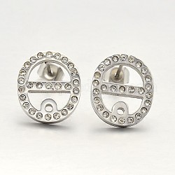 Oval 304 Stainless Steel Rhinestone Stud Earring Findings, Earring Posts, Stainless Steel Color, 14x12x2mm, Hole: 1mm, Pin: 0.7mm