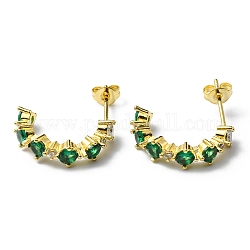 Rhinestone Curved Bar Stud Earrings, Rack Plating Brass Jewelry, Lead Free & Cadmium Free, Emerald, 19~19.5x5mm, Pin: 0.7mm