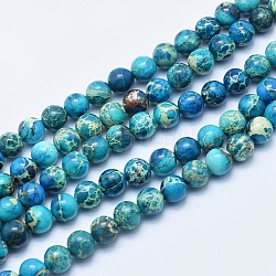 Brins de perles de jaspe impérial naturel, teinte, ronde, bleu acier, 8mm, Trou: 1mm, Environ 49 pcs/chapelet, 15.7 pouce