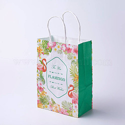 Sacchi di carta kraft, con maniglie, sacchetti regalo, buste della spesa, rettangolo, modello di fiore, verde, 21x15x8cm