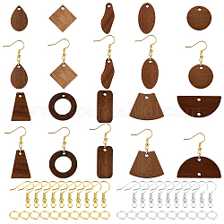 Superfindings kit de fabricación de aretes de madera diy que incluye 40 pieza de sillín colgantes de madera de nogal marrón conectores de eslabones de lágrima oblatos 100 anillos de salto de latón y 60 ganchos para aretes para la fabricación de joyas