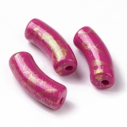 Opake Legierung Perlen, mit Glitzerpulver, gebogenes Rohr, Medium violett rot, 34.5x13.5x11.5 mm, Bohrung: 3.1 mm