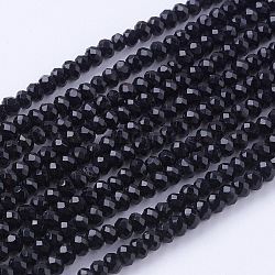 Chapelets de perles en verre, facette, rondelle, noir, 3x2~2.5mm, Trou: 0.5mm, Environ 160~165 pcs/chapelet, 37.5~38 pouce
