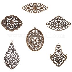 PandaHall Elite 120pcs 6 Style Antique Bronze Iron Filigree Connectors Charms Pendants Metal Embellishments for DIY Hairpin Headwear Earring Jewelry Making