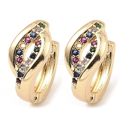 Brass with Colorful Cubic Zirconia Hoop Earrings, Hollow Horse Eye, Light Gold, 15x7.5x16mm
