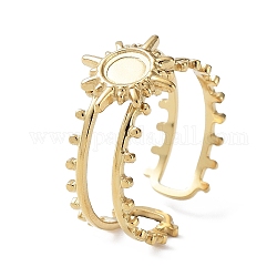 304 Stainless Steel Open Cuff Ring Components, Bezel Cup Ring Settings, Sun with Round Tray, Real 14K Gold Plated, Inner Diameter: 17mm, Tray: 4.5mm