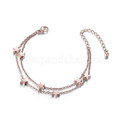 Bracelets à plusieurs brins en acier au titane chic Shegrace, bracelet double couche, avec des étoiles, or rose, 150mm