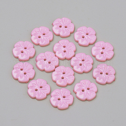 2-Agujero botones acrílicos, flor, rosa, 15x2.5mm, agujero: 1.5 mm