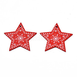 Colgantes de madera pintados con spray de tema navideño, Impreso a soltero-cara, estrella con el copo de nieve, rojo, 47x49x2.5mm, agujero: 2 mm