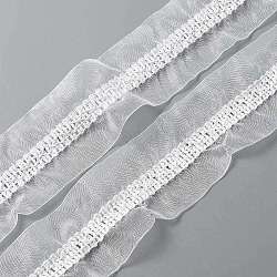 Polyester Pleated Lace Trim, Curtain Decoration, Costume Accessories, White, 2-1/8 inch(55mm), about 12.58 Yards(11.5m)/Card