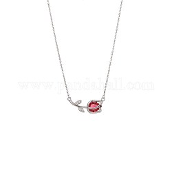 Messing hängende Halsketten, mit Glas, Rose, rot, Platin Farbe
