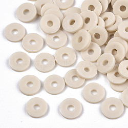 Handmade Polymer Clay Beads, for DIY Jewelry Crafts Supplies, Disc/Flat Round, Heishi Beads, Light Goldenrod Yellow, 8x1mm, Hole: 2mm, about 13000pcs/1000g