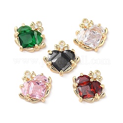 Glass Rhinestone Charms, with Brass Findings, Faceted, Heart Charm, Real 18K Gold Plated, 14.5x14x4mm, Hole: 1mm