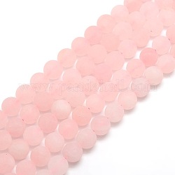 Chapelets de perles rondes en quartz rose mat naturel, 12mm, Trou: 1mm, Environ 30~32 pcs/chapelet, 14.9~15.6 pouce