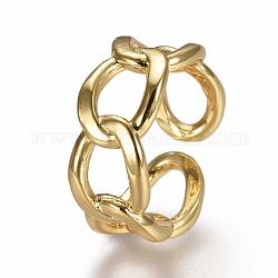 Anillos del manguito de latón, anillos abiertos, forma de cadena de bordillo, real 18k chapado en oro, tamaño de 7, diámetro interior: 17 mm