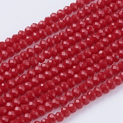 Fili di perline giada di vetro imitato, sfaccettato, rondelle, rosso, 3x2~2.5mm, Foro: 0.5 mm, circa 186~190pcs/filo, 17 pollice