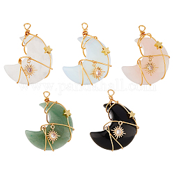 SUPERFINDINGS 5Pcs Moon Gemstone Pendants Copper Wire Wrapped Stone Charm Colorful Quartz Pendant for DIY Jewelry Making Necklaces Crafts Findings,Hole:4~5mm