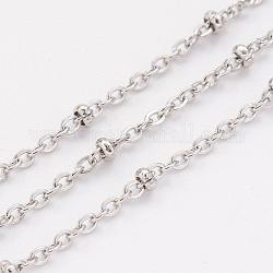 304 Stainless Steel Cable Chains, Satellite Chains, Soldered, with Spool, Rondelle Beads, Stainless Steel Color, 1.5mm, about 32.8 Feet(10m)/roll
