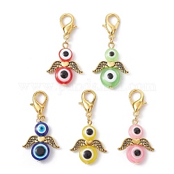Ecil Eye Angel Resin Pendant Decorations, with Zinc Alloy Lobster Claw Clasps, Golden, 41mm