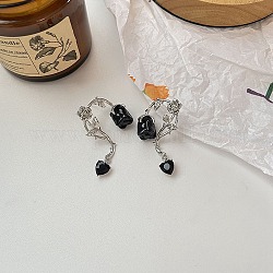 Boucles d'oreilles pendantes en forme de fleur de vie au chalumeau, boucles d'oreilles en alliage de platine, noir, 47mm