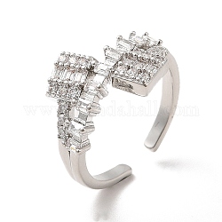 Прямоугольное открытое кольцо-манжета из прозрачного кубического циркония, ионное покрытие (ip) латунное широкое кольцо для женщин, Реальная платина, размер США 6 3/4 (17.1 мм)