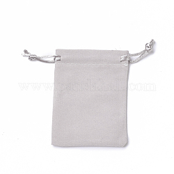 Bolsas de terciopelo de embalaje, bolsas de cordón, gris oscuro, 9.2~9.5x7~7.2 cm