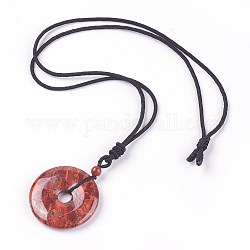 Adjustable Naural Brecciated Jasper Pendant Necklaces, with Nylon Theard, Donut/Pi Disc, 23.6 inch~24.8 inch(60~63cm), Donut: 40x6~9mm