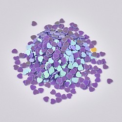 Ornement accessoires plastique paillette / paillettes perles, pas de trou / perles non percées, cœur, support violet, 2.7x3x0.3 mm, environ 173075 pcs / livre