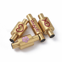 Vacuum Stainless Steel Magnetic Clasps with Glue-in Ends, with Enamel, Column, Heart/Flower/Jesus Fish/Antler Pattern for Choice, Golden, Mixed Color, 5.5~7.5x18~21mm, Hole: 3mm