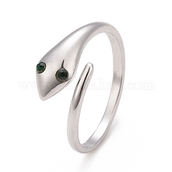 304 anillo de puño abierto con envoltura de serpiente de acero inoxidable con rhinestone para mujer, color acero inoxidable, esmeralda, nosotros tamaño 7 (17.3 mm)