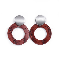 Pu cuir boucles d'oreilles pendantes, avec accessoires de puces d'oreilles en 304 acier inoxydable, anneau, firebrick, 57mm, pin: 0.8 mm