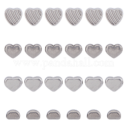 DICOSMETIC 24Pcs 4 Style 304 Stainless Steel Beads, Heart, Stainless Steel Color, 8~10.5x5.5~10x5~6.5mm, Hole: 1.6~1.8mm, 6pcs/style