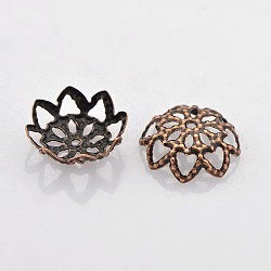 Iron Fancy Bead Caps, Flower, Nickel Free, Red Copper, 10x4mm, Hole: 1mm