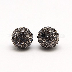 Perles de strass en argile polymère, Perles de boule pavé disco , Grade a, ronde, pp 9, diamant noir, pp9 (1.5~1.6mm), 6mm, Trou: 1.2mm