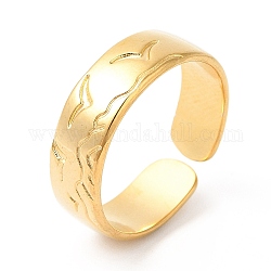 Ion Plating(IP) 201 Stainless Steel Open Cuff Ring, Seagull Wave Finger Ring for Women, Carved Bird Ring, Real 18K Gold Plated, US Size 7(17.4mm), 6mm