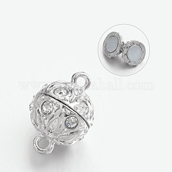 Alloy Rhinestone Magnetic Clasps with Loops, Round, Lead Free & Cadmium Free, Platinum, 19x12.5mm, Hole: 2mm