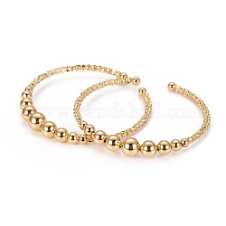 Bracelets de manchette en laiton plaqué durables, à perles rondes et graduées, or, 2-1/8 pouce (5.45 cm)