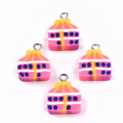 Handmade Fimo Anhänger, mit Platin Zubehör aus Eisen, Tasche, neon rosa , 16~17x14x4.5 mm, Bohrung: 2 mm
