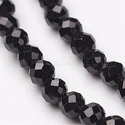 Filamenti di perline naturali spinello nero, sfaccettato, tondo, 4mm, Foro: 1 mm, circa 94pcs/filo, 15 pollice