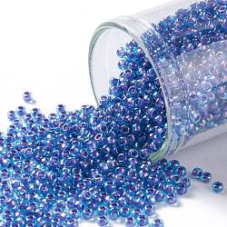 TOHO Round Seed Beads, Japanese Seed Beads, (1837) Inside Color AB Aqua/Opaque Purple Lined, 11/0, 2.2mm, Hole: 0.8mm, about 50000pcs/pound